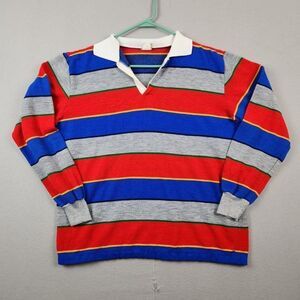 VINTAGE 70s A Trifle Bit Audrey Nevitski Rugby Shirt Striped Polo Long Sleeve L